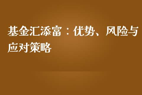 基金汇添富：优势、风险与应对策略_https://wap.15771688.com_原油期货直播室_第1张