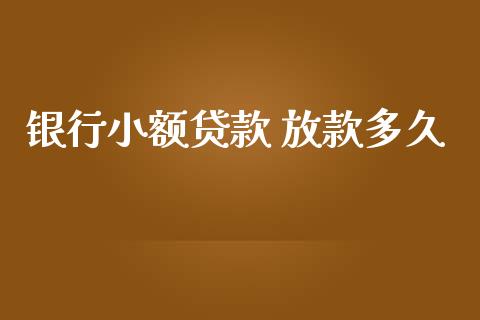 银行小额贷款 放款多久_https://wap.15771688.com_道指期货_第1张