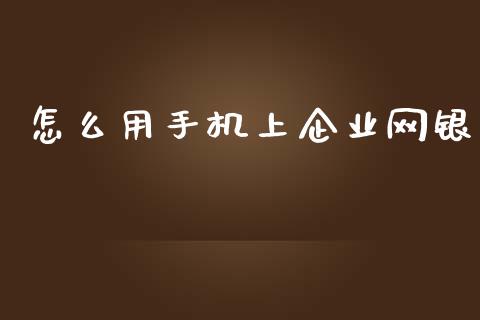 怎么用手机上企业网银_https://wap.15771688.com_道指期货_第1张