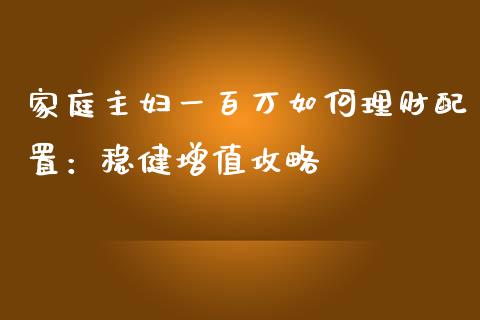家庭主妇一百万如何理财配置：稳健增值攻略_https://wap.15771688.com_道指期货_第1张