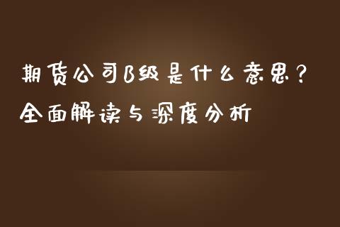 期货公司B级是什么意思？全面解读与深度分析_https://wap.15771688.com_原油期货直播室_第1张