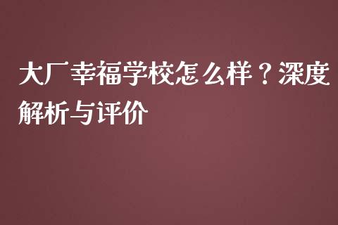 大厂幸福学校怎么样？深度解析与评价_https://wap.15771688.com_道指期货_第1张